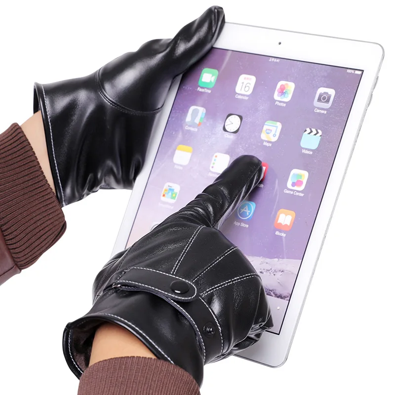 Winter Men's Ooutdoor Sport Fishing Hunting PU Leather Gloves Fashion Classic Three Leaning Black Thin | Спорт и развлечения