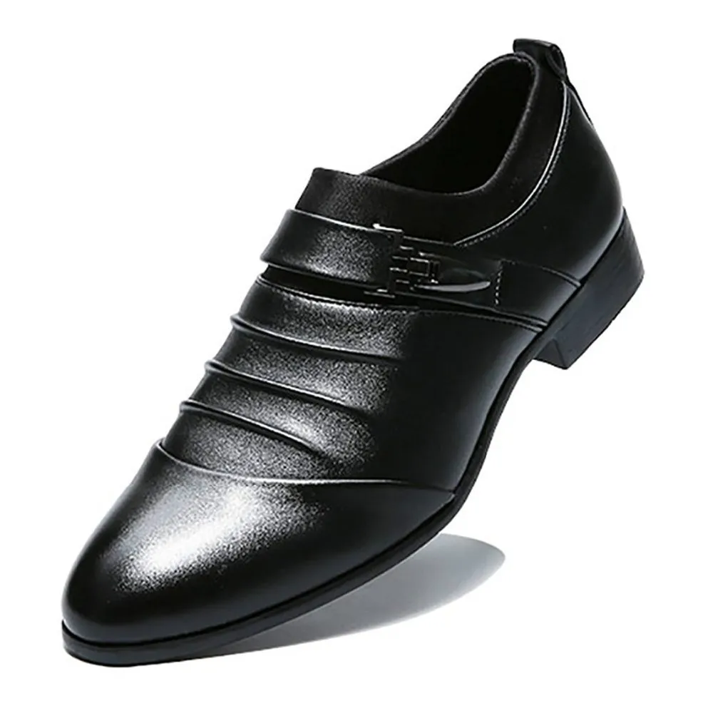 PU Leather Fashion Men Business Dress Loafers Pointy Black Shoes Oxford Breathable Formal Wedding HH-586 | Обувь