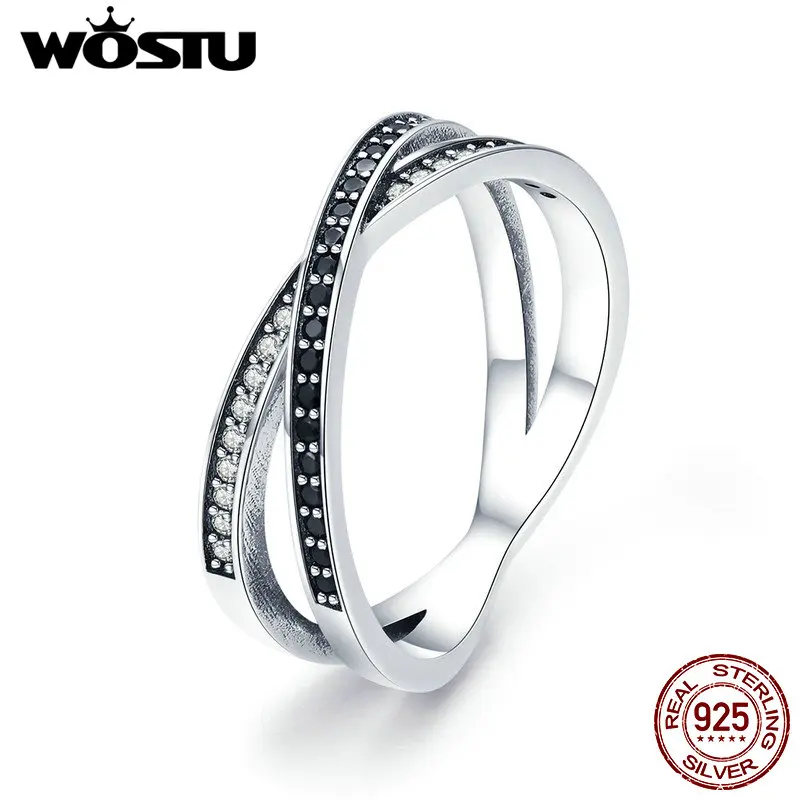 WOSTU 100% Стерлинговое Серебро 925 пробы черное скрещенное кольцо на палец для женщин