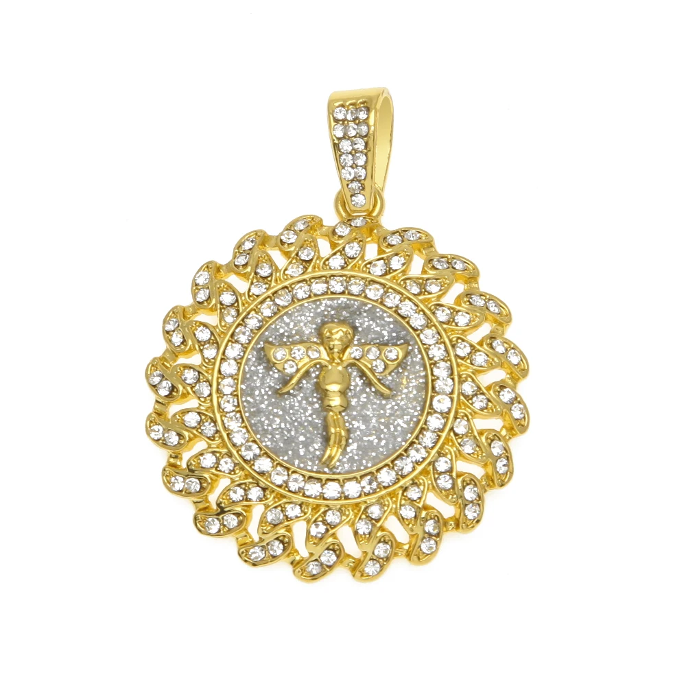 Ожерелье с подвеской в стиле хип хоп золотого цвета виде ангела со льдом из