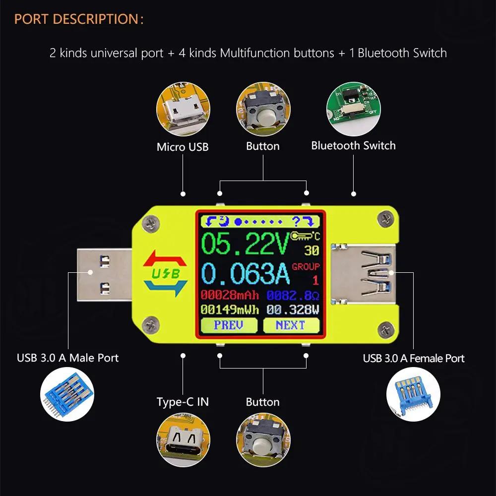 RD UM34C Для APP USB 3 0 Тип-C DC Вольтметр Амперметр Напряжение измеритель тока для