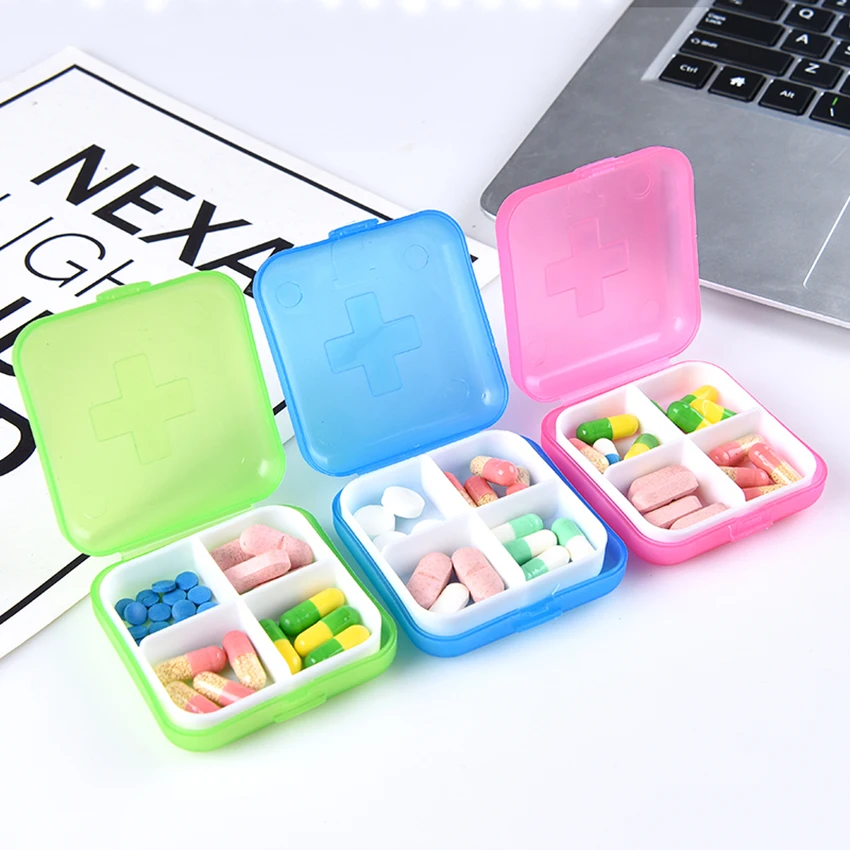 1pc Mini Pill Box Foldable Container Drug Tablet Storage Travel Case Holder Cute Plastic Medicine 4 grids | Дом и сад