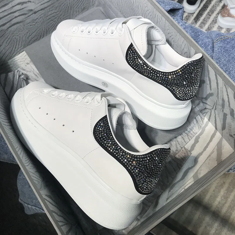 Женские кроссовки из воловьей кожи со стразами sapatos femininos повседневная обувь