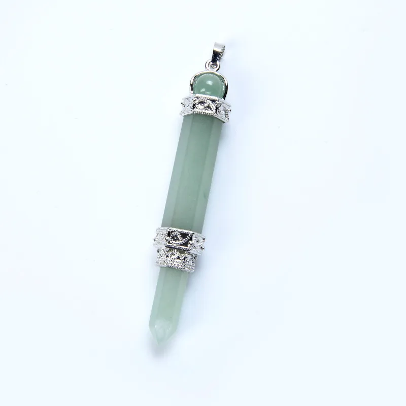 green aventurine Рейки Исцеление фиолетовый белый кристалл 3 шт Карандаш шар подвеска топ подвеска в форме карандаша палочка духовная чакра балансировка подвеска в виде каменного маятника - Окраска металла: green aventurine