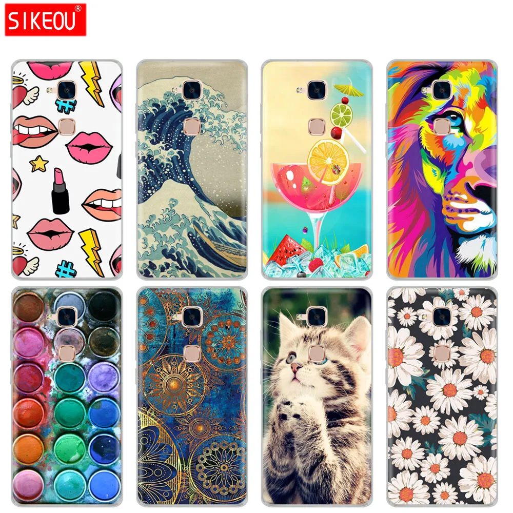 SIKEOU cover phone case for huawei honor 5C soft tpu sillicone transparent summer flower lion tiger cat painting |