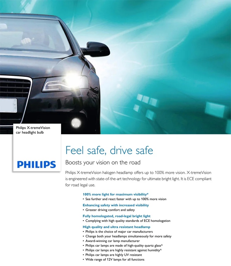 Оригинальные автомобильные фары Philips H1 H4 H7 H11 HB3 HB4 X-treme Vision, яркие галогенные лампы ECE, одобрено на больше, пара