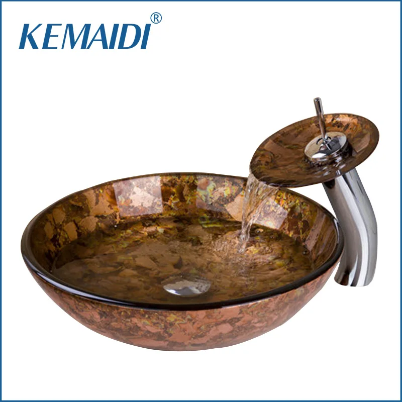 KEMAIDI новый стеклянный смеситель для раковины с ручной покраской и водопадом