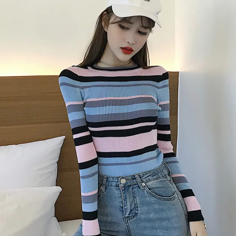 Sweater Sweters Women Early Autumn Long-sleeved Body-tight Striped Plus Size Christmas Knitted | Женская одежда