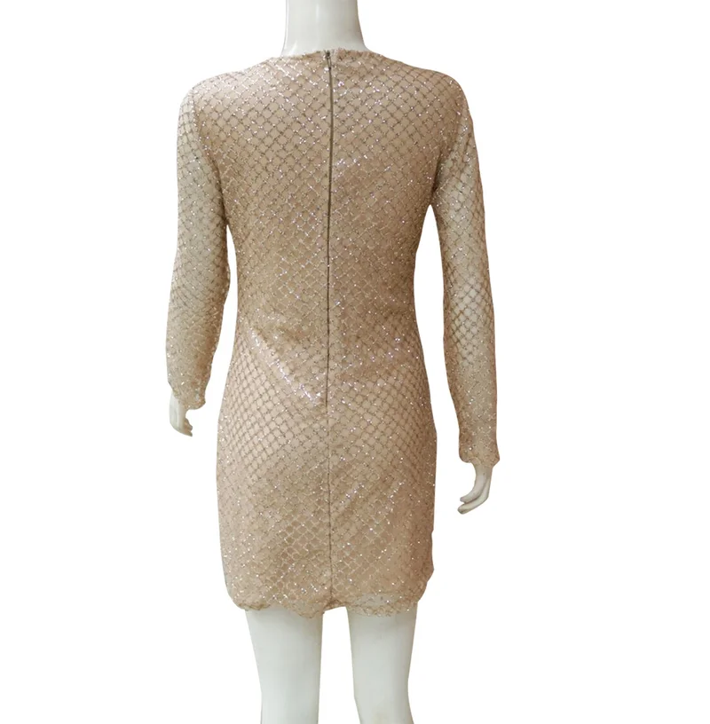 Женское вечернее платье с длинным рукавом золотистыми блестками|Женские платья|