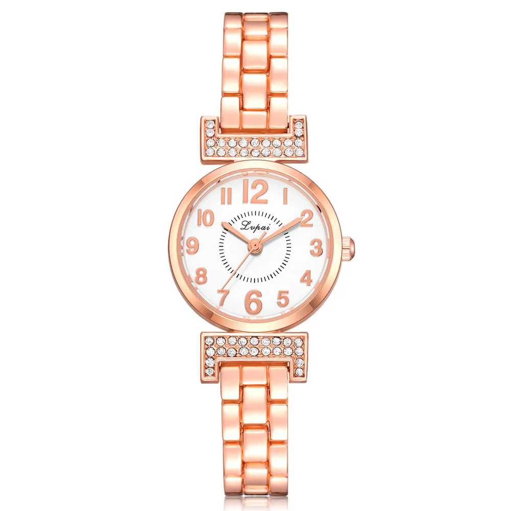 New Lvpai Fashion Brand Round Crystal Women Bracelet Watch Rose Gold Quartz Wristwatches Women Dress Watches Gift Clock