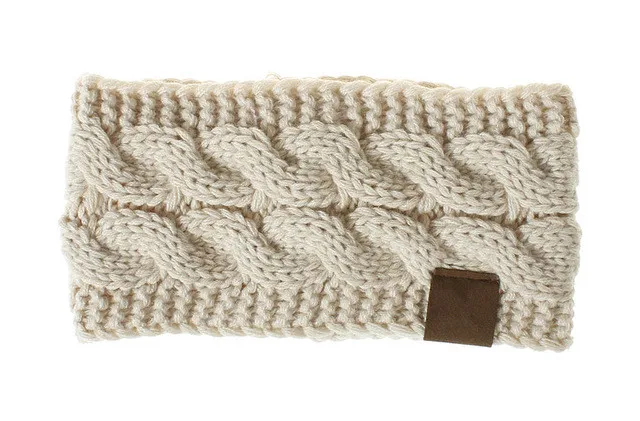 beige with tag Вязанный крючком Твист головной убор повязка тюрбан зимняя теплая повязка для ушей эластичная лента для волос для женщин широкие аксессуары для волос - Цвет: beige with tag