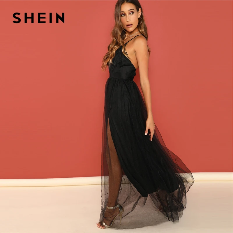 SHEIN Платье На Бретелях С Низким V-Образным Вырезом Платье Свободного Ккроя С Открытой Спиной