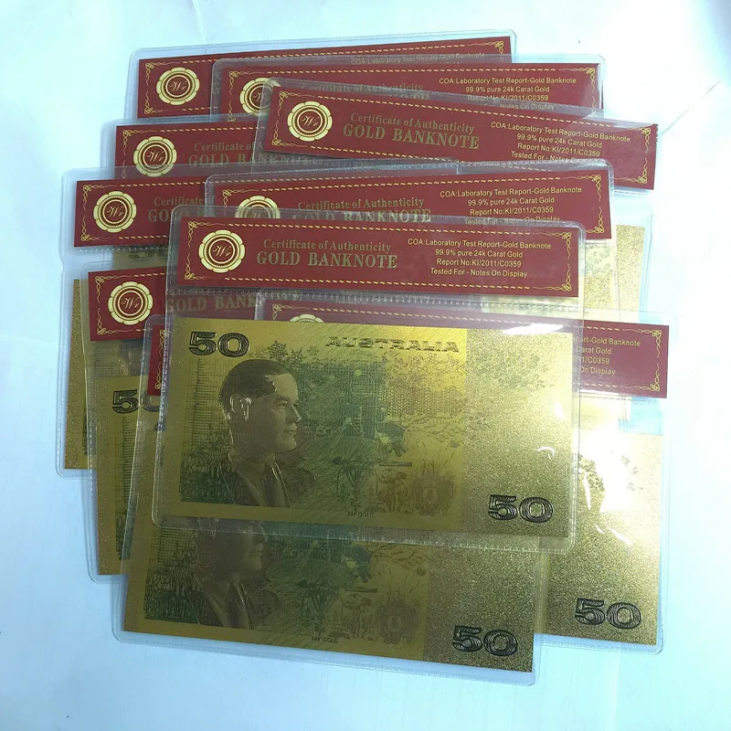 10 шт./лот цветная австралийская Золотая банкнота 24 карата копии старых AUD $50 с
