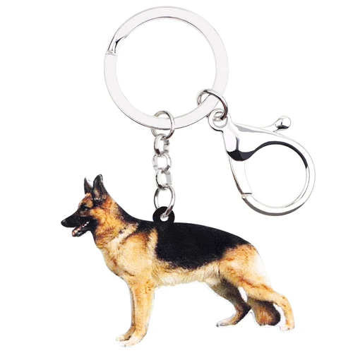 Bonsny акриловые стоячие немецкая овчарка Брелки Брелок-кольцо ювелирные изделия в виде животных для женщин девочек любителей домашних животных сумка автомобильные подвески - Цвет: Multicolr
