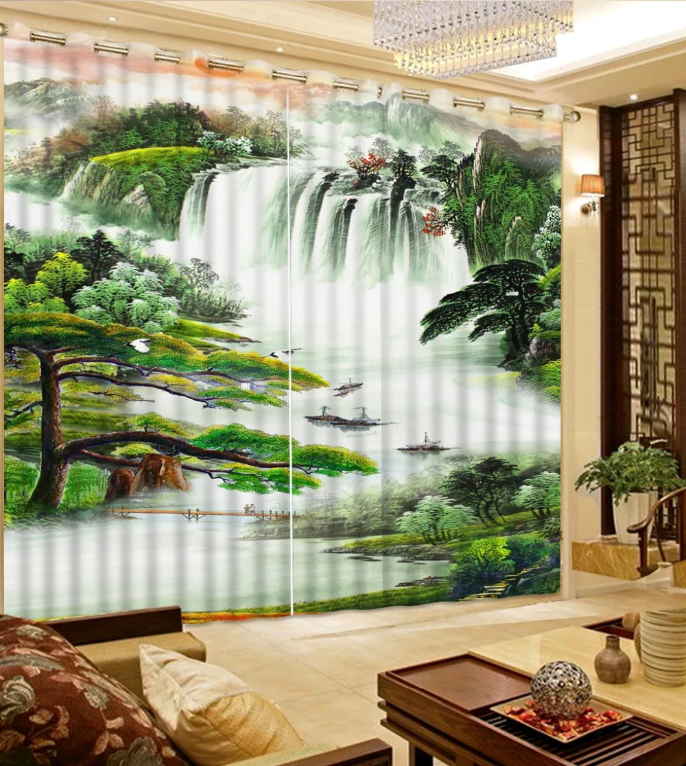 

Luxury Blackout 3D Window Curtain For Living Room scenery waterfall curtains