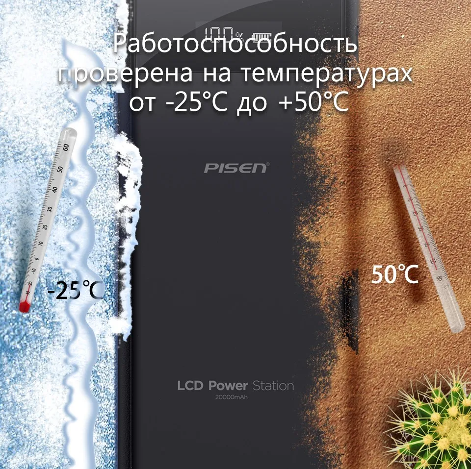 PowerBank Pisen Портативный внешний аккумулятор Общая емкость 20000 мАч Зарядное устройство для смартфонов и планшетов