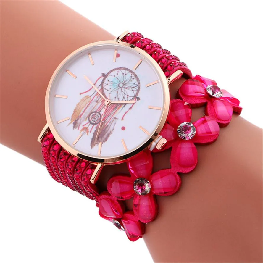 Модные женские туфли часы Винтаж колокольчиков узор кварцевые обмотки браслет