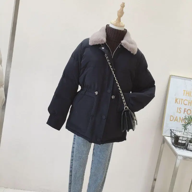 Black Vangull толстые женские парки зимние теплые женские свободные куртки с длинным рукавом большой меховой воротник пальто на молнии приталенная Повседневная однотонная верхняя одежда - Цвет: Black