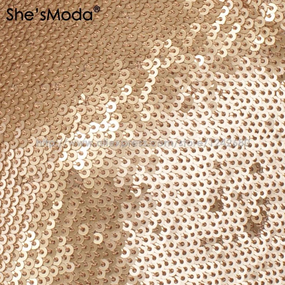 She'sModa Блестящий золотистый топ с лямкой на шее Женская майка из спандекса для