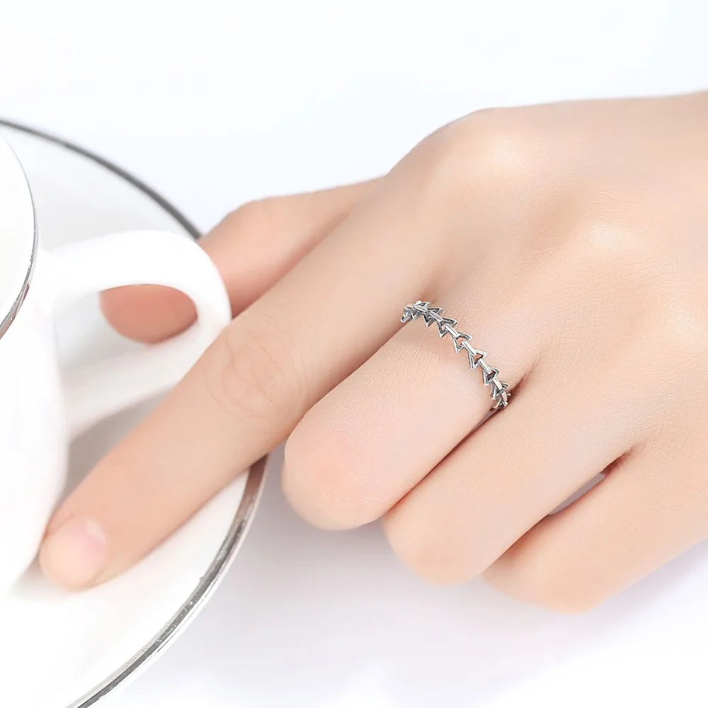 CZCITY Genuine 925 Silver Sterling Vintage Stackable Hollow Arrow Rings Carving 925 Link Arrow Open Rings Men Women Punk Jewelry