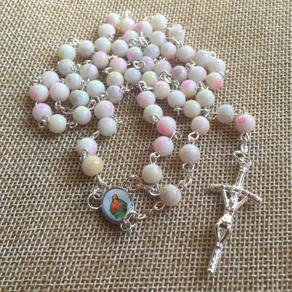 Стеклянные четки бусы Италия крест подвеска и ожерелье этнические молитвы