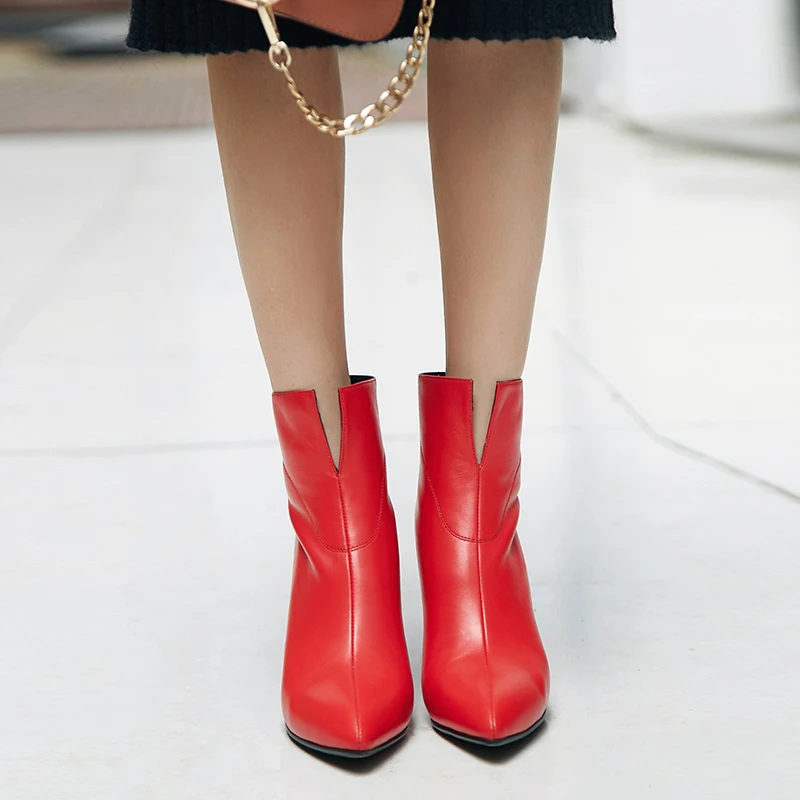 Genuine leather ankle boots Sexy thin High Heels officeladies dress wedding Shoes spring autumn Woman Boots large size 34-42