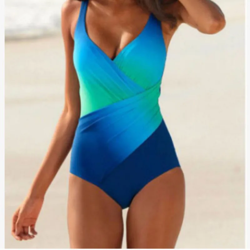 2019 New Swimsuits Women Sexy Swimwear Female Gradient Rainbow One Piece Swimsuit Beach Bathing Suit Plus Size Monokini | Спорт и