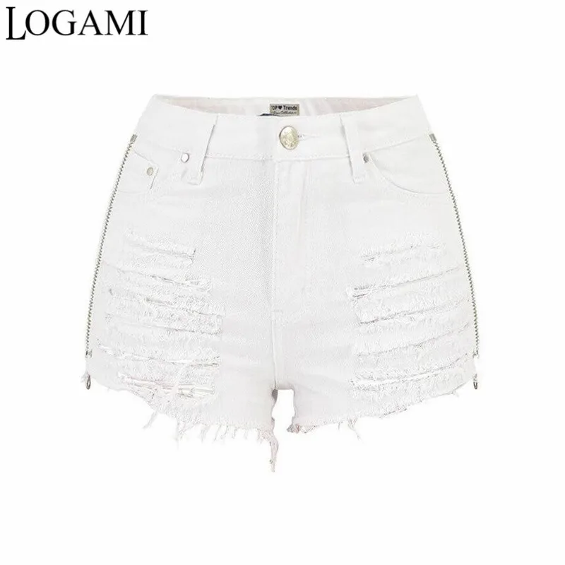 Женские рваные джинсовые шорты LOGAMI на молнии пляжная одежда с вышивкой в виде
