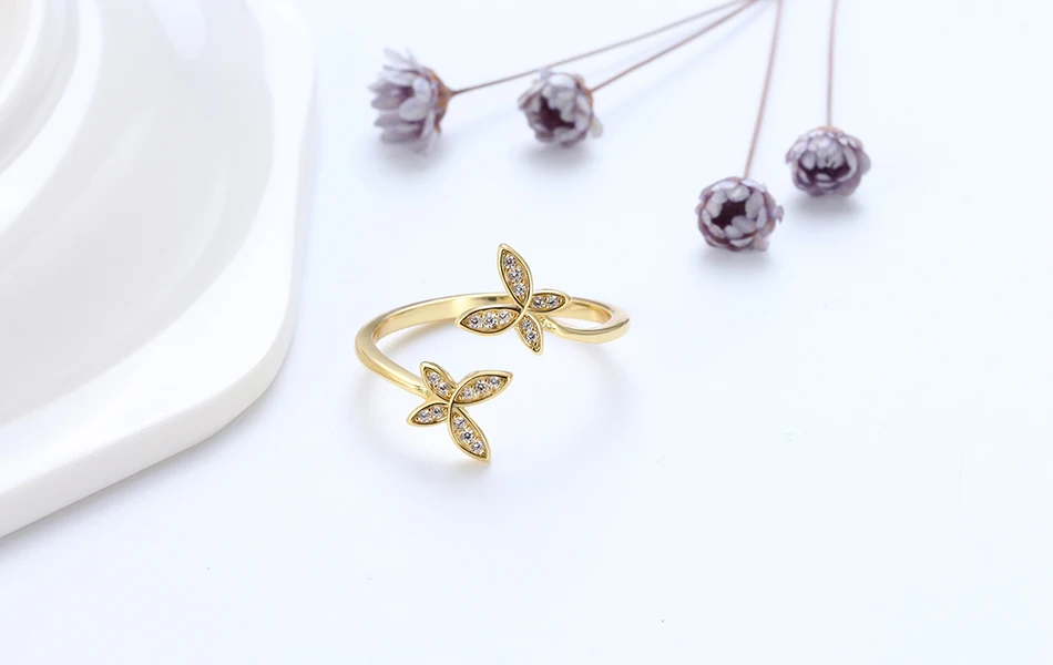Effie queen 925 пробы серебряные кольца для женщин AAA кубический циркон четыре цвета бабочка цветок Открытое кольцо ювелирные изделия подарок TSR10