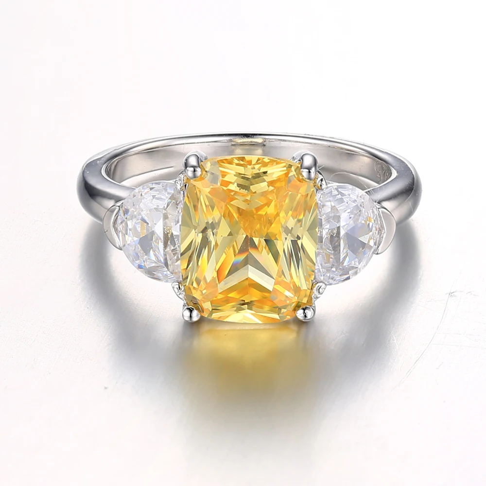 Mozume Для женщин 4ct Radiant Форма желтый CZ коктейльное кольцо стерлингового серебра 925