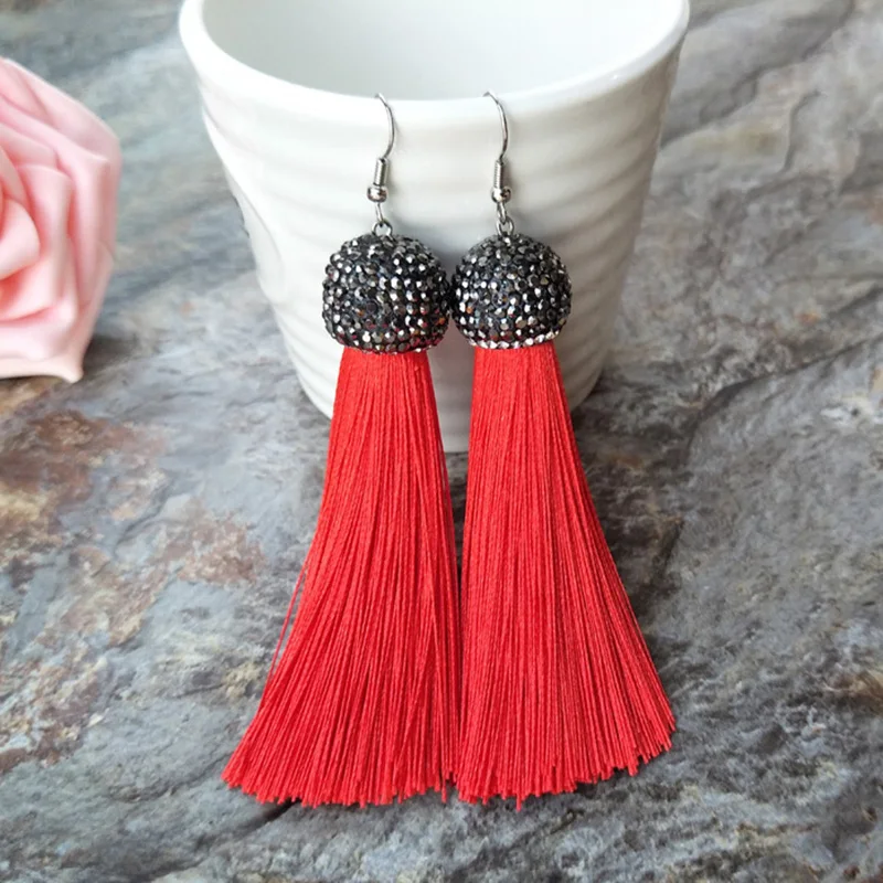 

5 Pairs cotton Silk Tassel Earrings,Pave crystal Rhinestone Tassel Jewelry, For Women Bohemia Earrings ER220