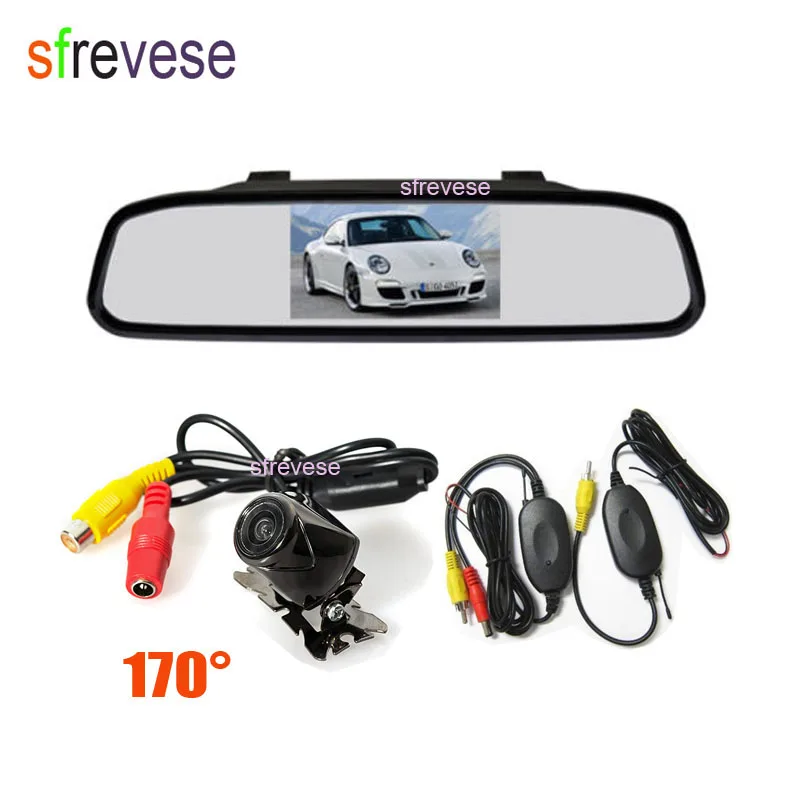 

4.3" LCD Mirror Monitor Car Rear View Kit + Wireless Metal Parking Reversing Backup Camera 170 Degree