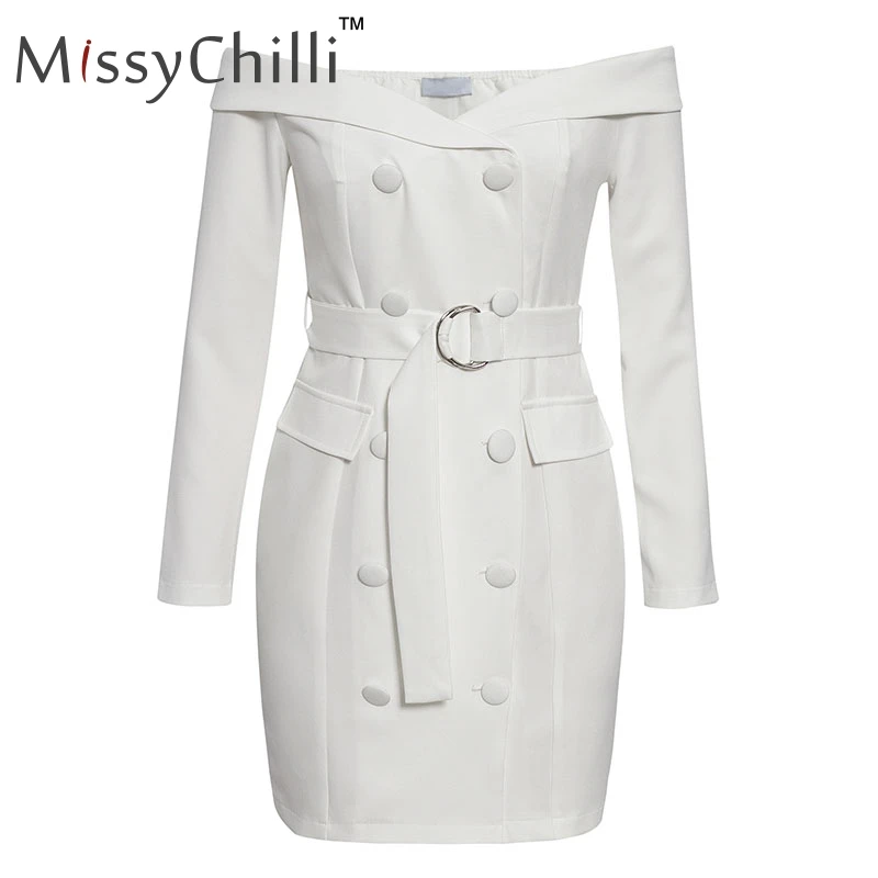 Женский блейзер с поясом MissyChilli Белое Облегающее платье открытыми плечами и