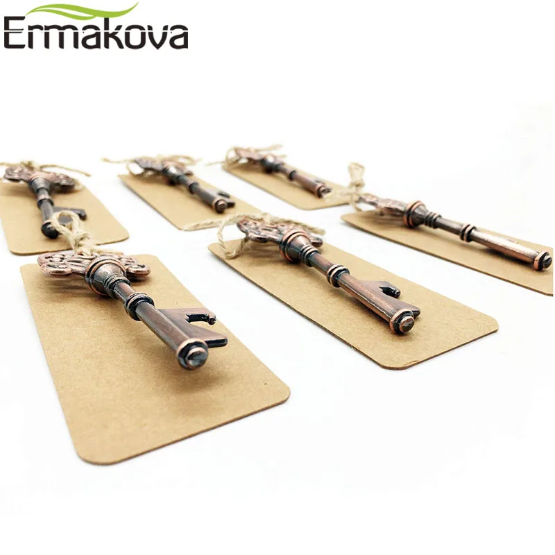 

ERMAKOVA Set of 50 Vintage Metal Skeleton Key Bottle Opener with Escort Tag Card Wedding Party Favor Guest Rustic Wedding Decor