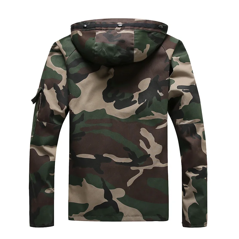 Повседневные мужские куртки камуфляжное ветрозащитное пальто с капюшоном в