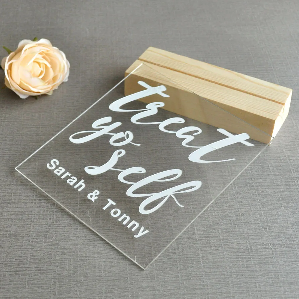 Treat Yo Self Favors ClearAcrylic Wedding Sign with Stand for Weddings or Events Please Take One | Дом и сад