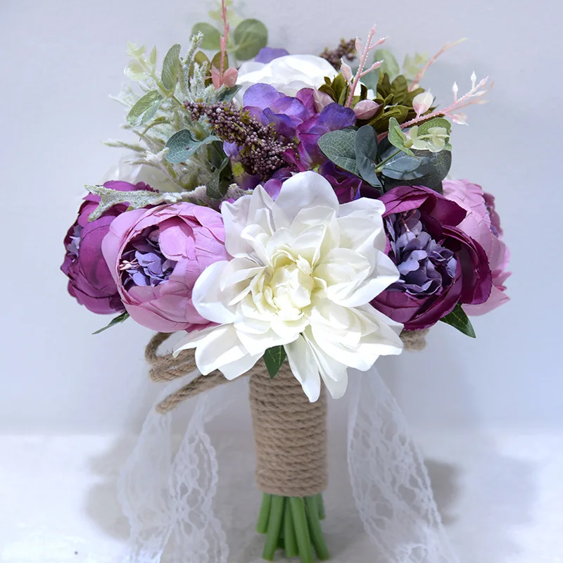 Artificial Flower Wedding Gift 2019 European and American Outdoor Style Bridal Bouquet Birthday Burgundy Flowers | Свадьбы и