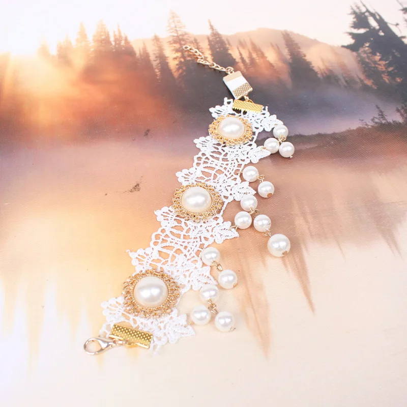 New Vintage White Lace Bracelet Belly Dance Pearl Cover Scars Bride Wedding Accessory Charm Upper Arm Bracelets for Women | Украшения и