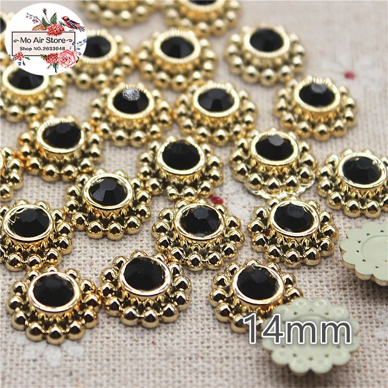 Круглые пуговицы Стразы с цветами черные блестящие для дома сада рукоделия