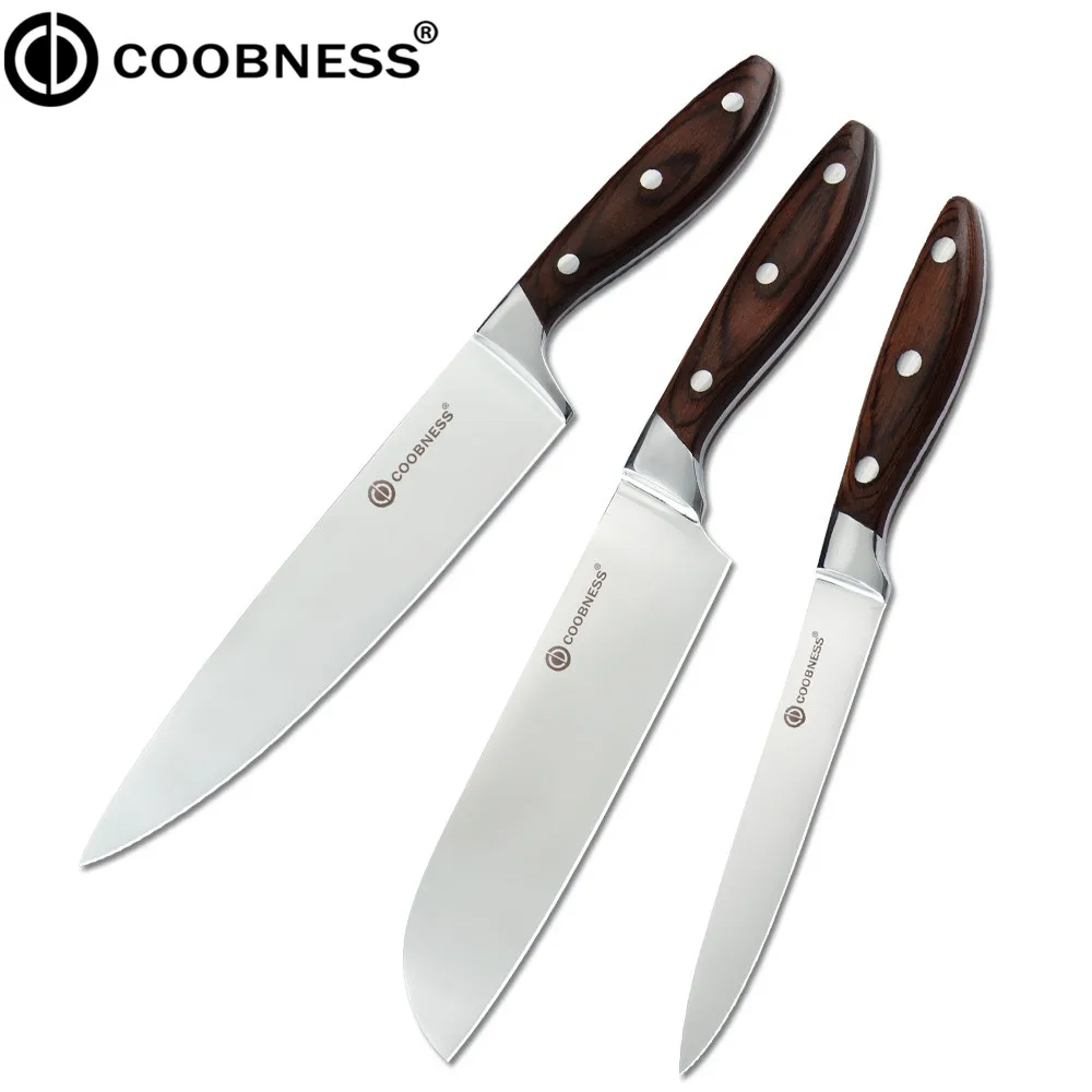 3pcs Set Coobness 7Cr17 кухонный нож из нержавеющей стали, японский нож Santoku, нож для нарезки повара, овощные ножи, режущие инструменты - Цвет: 3pcs Set