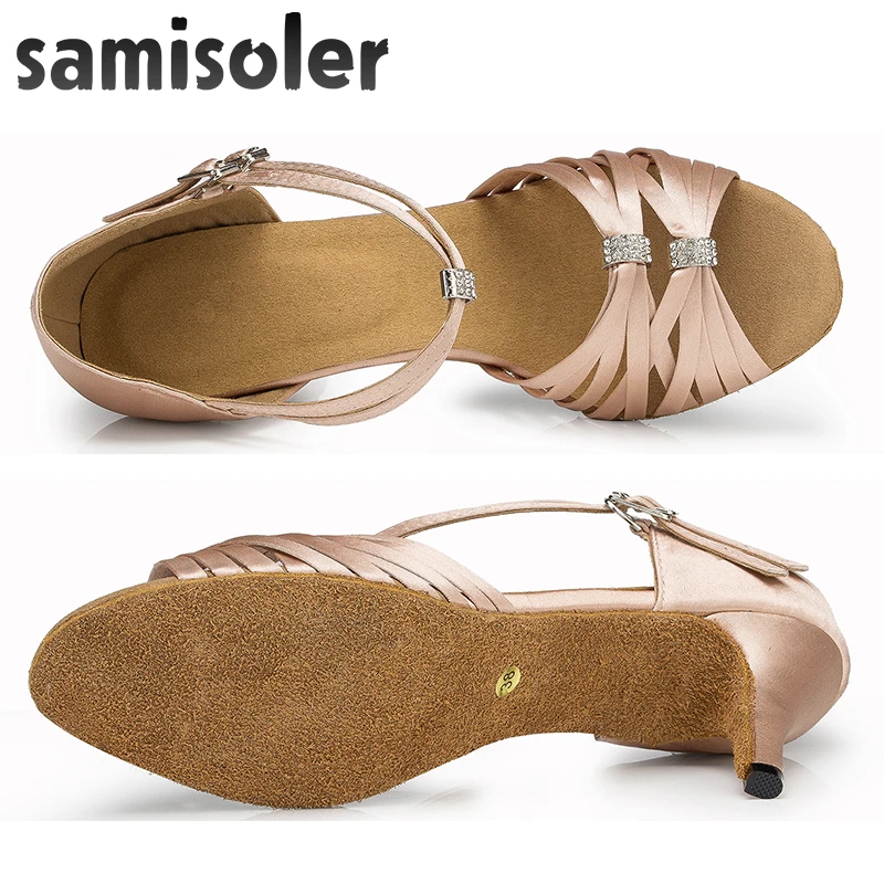 Samisoler New Cloth Collocation Shine Ribbons Ballroom Fashion Dance Women Latin Dance Shoes Competition Shoes