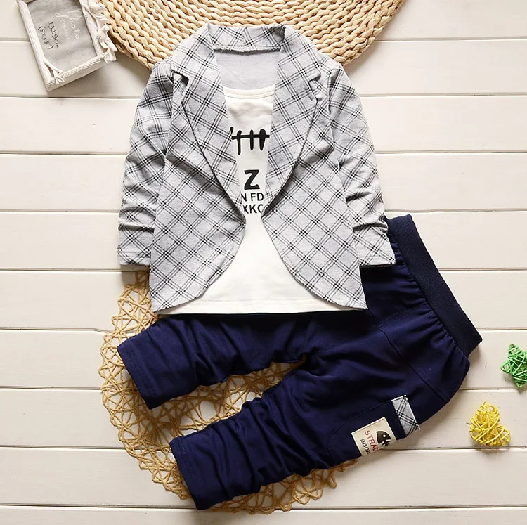 BibiCola Baby Boy spring clothing sets 2018 new kids fashion style chikdren gentleman plaid t-shirt + pants tracksuit | Детская одежда