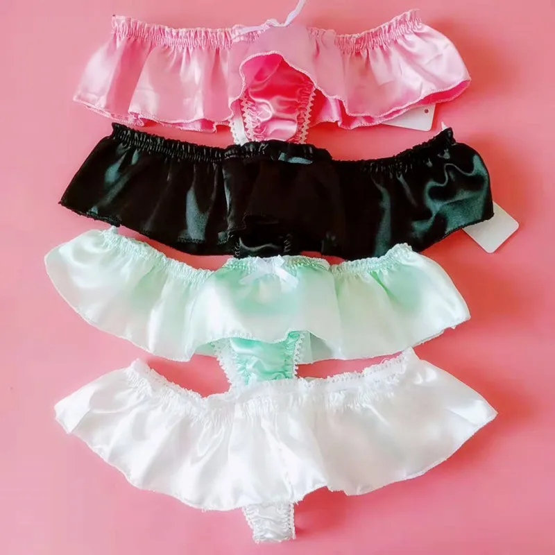 

Japanese blurred temptation low waist pure color high quality sexy comfortable silk satin T pants tanga mujer seamless panties