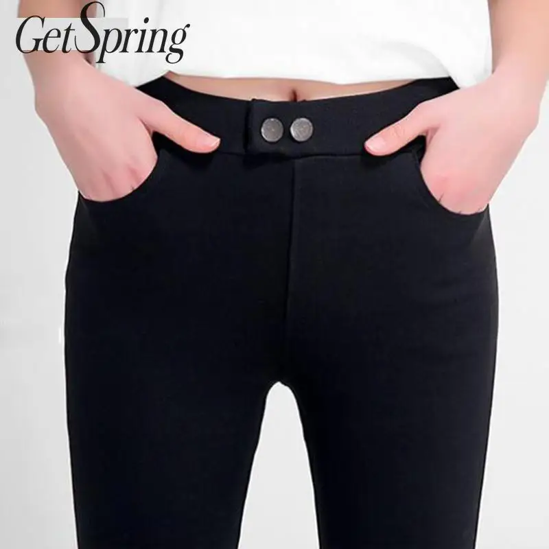 

GetSpring Women Legging High Waist Jeggings Warmed Pants Fitness Womens Leggings Pants Black Warm Legging Trousers Winter 6XL