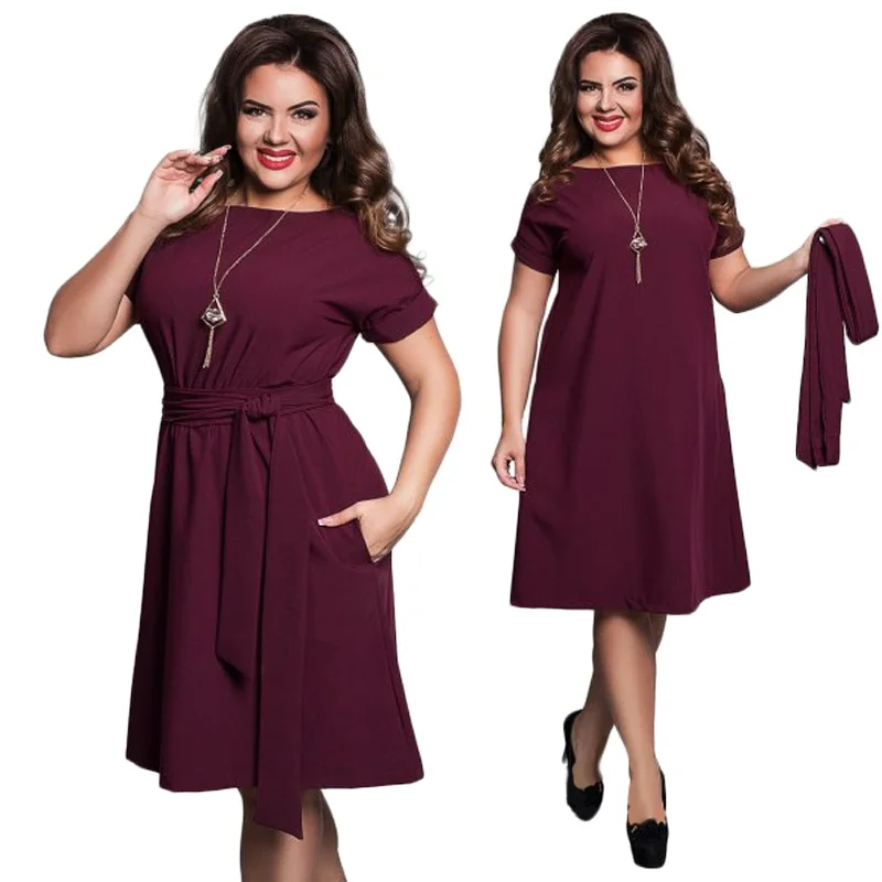 Платье женское летнее с круглым вырезом и ремнем|plus size women dresses|dresses big sizeswomen dress |