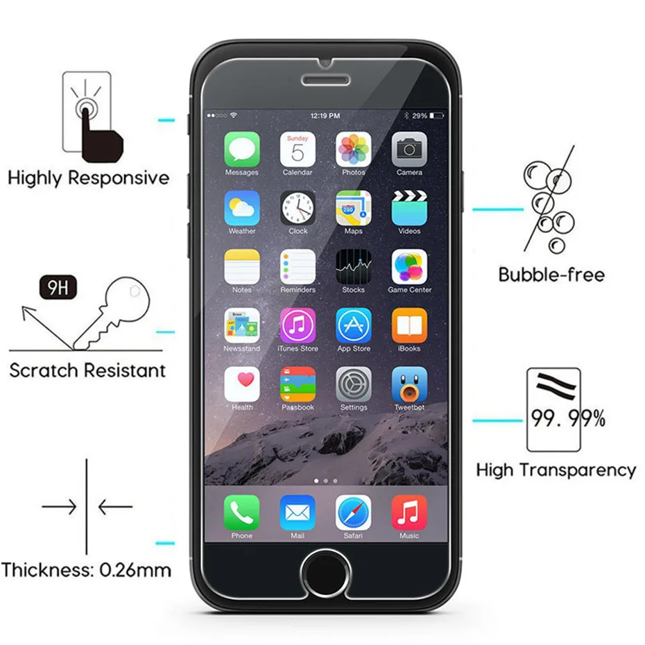20 шт HD прозрачное 2.5D Закаленное стекло протектор экрана для iPhone 8 plus X 5 5S SE 6 6plus 6s 7