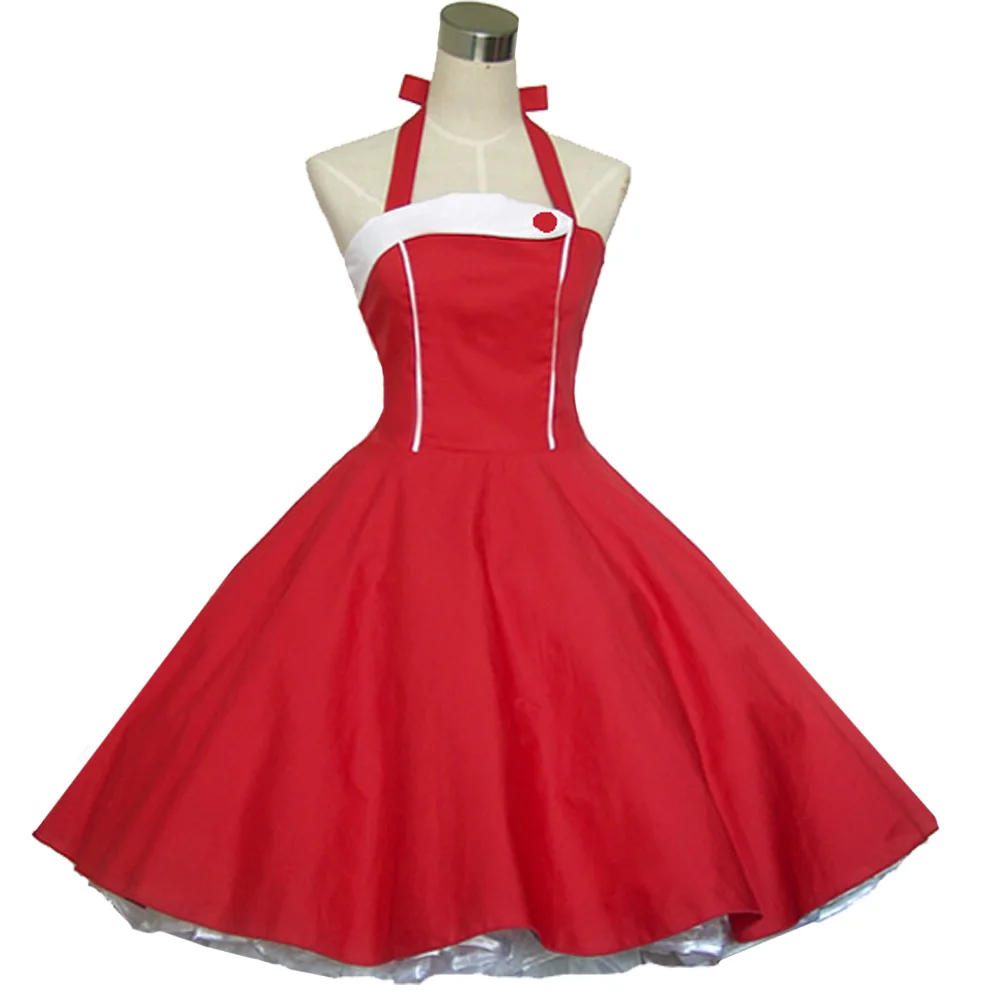 Женское винтажное платье в стиле рокабилли красное из 100% хлопка с пышной юбкой 50