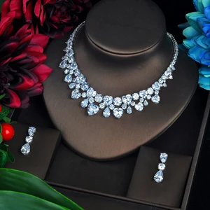 Platinum Plated HIBRIDE в форме сердца кристалл, свадьба, для новобрачных ювелирных изделий наборы серебряного цвета Высокое качество кубическое циркониевое свадебное Ювелирное Украшение ожерелье набор N-575 - Окраска металла: Platinum Plated