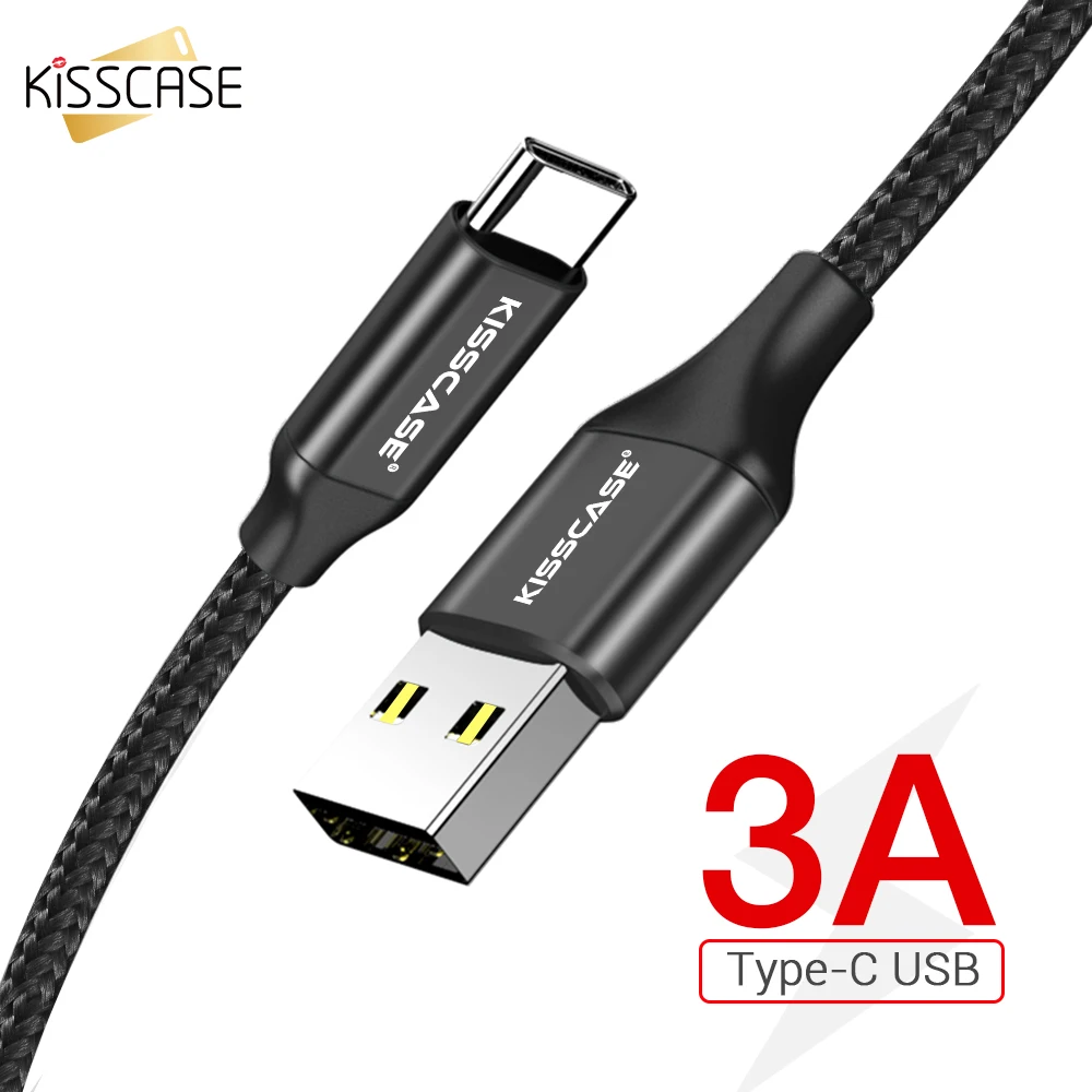 KISSCASE 1 м 3A USB Type C кабель нейлоновый плетеный для передачи данных Быстрая зарядка