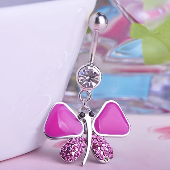 Разные цвета Оранжевая бабочка свисающая пирсинг пупка кольцо в пупок для